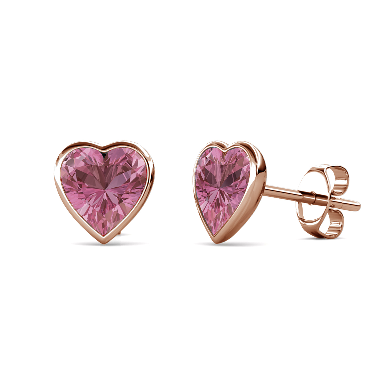 Brass With 18k RG Pink Heart Shaped Crystal Stud Earrings