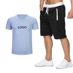 เสื้อยืดแขนสั้นทรงสลิมฟิตสำหรับผู้ชาย,ชุด2ชิ้นแบบเรียบง่ายใส่เล่นกีฬาฤดูร้อนเลือกโลโก้ได้ตามต้องการ - Product Image 5