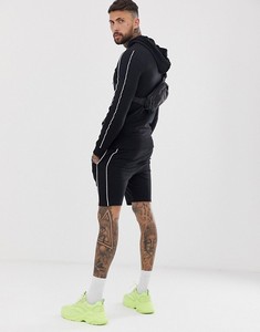 ชุดเสื้อฮู้ดแบบสวมหัวสำหรับผู้ชาย,มีสองชิ้นขาสั้นสีดำ - Product Image 3