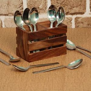 Porte-cuillère en bois d'acacia, pour serviette de cuisine, couteau de comptoir, fourchette, porte-ustensiles de cuisine en bois d'acacia pour la belle couleur - Product Image 5