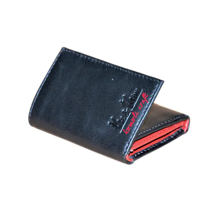 Genuine Leather Mens Leather Tri Fold Two Tone Black Leather Wallet