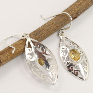 Genuino increíble pendiente de gota de citrino 925 Plata sólida bellamente hecho con piedras preciosas de tendencia clásica de alta calidad para ella - Product Image 2