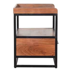 Modern Industrial Design Solid Wood Furniture <b>Iron</b> & Wooden Nightstand <b>Table</b> for Hall & School for Living Room Decoration - Product Image 2