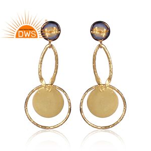 Pendiente colgante de tuerca chapado en oro de latón con acabado martillado, joyería de moda para mujer, regalo para su colección clásica - Product Image 3