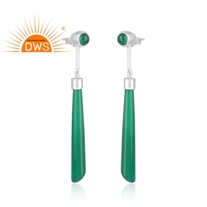 ต่างหูพลอยโอนิกซ์สีเขียวยาวต่างหูชุบโรเดียมสีขาวต่างหูแฟชั่นห้อยสีเงินคอลเลกชันคลาสสิก - Product Image 2