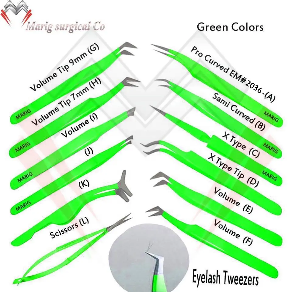 Super Color Eyelash Extension Tweezers Green Color Eyelash Tweezers