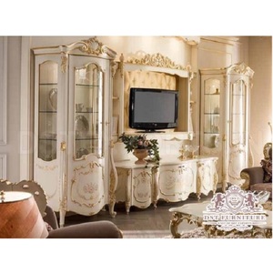 Luxury French Style <b>TV</b> Stands <b>Wall</b> Unit Classic Wooden Crafted <b>TV</b> <b>Cabinet</b> With Showcases Luxury French Style <b>TV</b> Stand Units - Product Image 1
