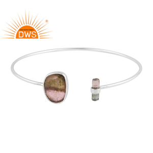 Bio Tourmaline Gemstone <b>Bracelet</b> New Designer Fine 925 Sterling <b>Silver</b> <b>Cuff</b> <b>Bracelet</b> Jewelry Supplier - Product Image 1