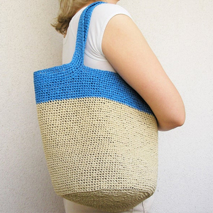 Sac fourre-tout ouvert en raphia noir avec doublure en coton Style bohème - Product Image 5