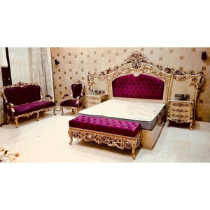 Muebles de dormitorio tallados a mano, de lujo, Europeo, vino dorado de alta calidad, conjunto de dormitorio exclusivo metálico dorado - Product Image 1