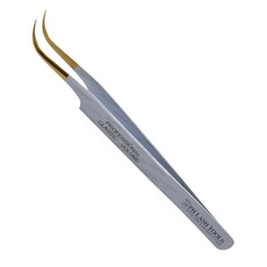 Super Quality Light Curved Eyelash Extension Tweezer Tip Gold and White Private Label, Fine Curved Eyelash Extension Tweezers - Product Image 3