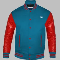 2021 özel yeni Columbia Blue ve hakiki deri kollu üst tahıl kırmızı üniversite ceketleri erkek tarafından Huzaifa ürünleri