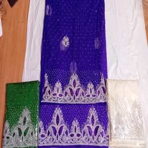 Elegante Ropa Africana de Moda para Mujer, Tela de Seda George de Todos los Colores, Pañuelo para la Cabeza con Cuentas para Adultos, Tallas 506 Disponibles - Product Image 1