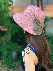 Sombrero de paja Vintage con lazo, sombrero de playa con lazo, con cinta, regalo de Navidad - Product Image 5