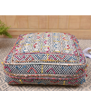 Tribal Traditional Pouffe Handcrafted Block Print Pouf Ottoman Decorative Embroidered Floor <b>Vase</b> Boho Living Room Pouffe Malani - Product Image 1