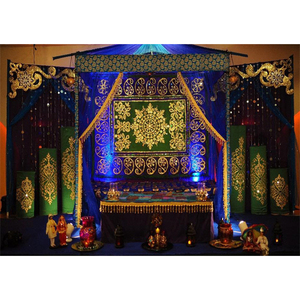 Fondo de boda paquistaní para fiesta, fondo de fiesta de Henna árabe y cortinas, el mejor fondo verde de Sangeet musulmán - Product Image 1