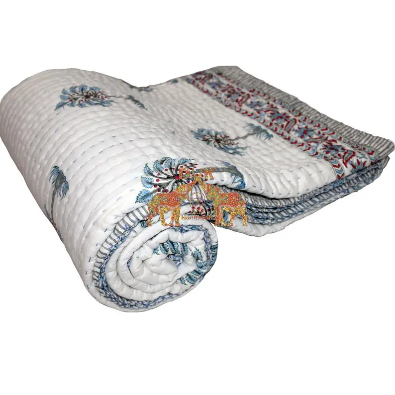 Indian Effen Palm Boom Kantha Quilt 100% Katoenen Dekbed Hand Gestikt Handgemaakte Beddengoed Quilt Bed Cover