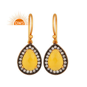 White Zircon Yellow Moonstone Earring Drop Designer Gold Plated Silver Hook Earrings Gemstone Jewelry Supplier - Product Image 1