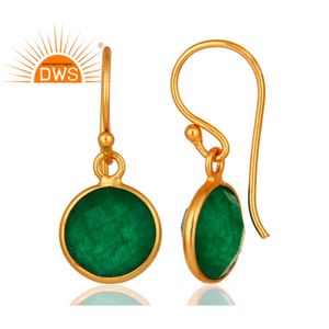 Fournisseur de boucles d'oreilles pendantes en aventurine verte taillée rondement personnalisé, plaquées or 18 carats, en argent 925, grossiste en bijoux - Product Image 3