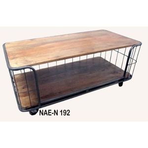 Modern Industrial Antique <b>Adjustable</b> Metal Coffee <b>Table</b> with Rotatable Cart Design Wheels for Living Room Home Villa Use - Product Image 1