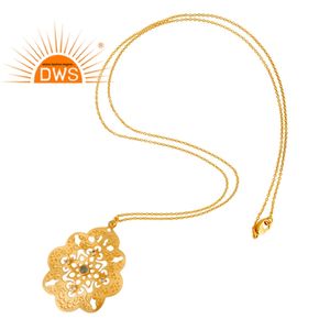 Pendentif en laiton plaqué or 18 carats, pierre précieuse de calcédoine par un styliste, bijoux à la mode, grossiste - Product Image 3