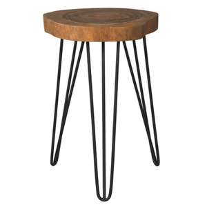 Luxury Round <b>Side</b> <b>Table</b> with Mango Wood Top Industrial Metal Base Beautiful Modern <b>Side</b> <b>table</b> Set Living Room Bedroom - Product Image 1
