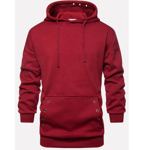 Automne hommes décontracté 100% coton polaire pull à manches longues poches kangourou et col à capuche plaine solide impression conception - Product Image 1