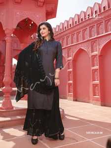 Traje de boda de diseñador a la moda para mujer, conjunto de ropa de fiesta de moda, Kurta Sharara, Dupatta, venta al por mayor, Surat, India - Product Image 5