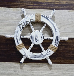 Rueda de madera coleccionable náutica blanca, 18 ", decoración de pared de dirección de barco - Product Image 4