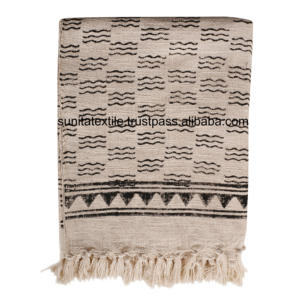 Diseñador indio 100% algodón bloque impreso tejido flecos tiro Boho Hippie hecho a mano para exterior decorativo vida ecológica - Product Image 1