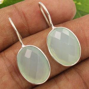 Natural Aqua Calcedonia 12x16mm Oval Checker Piedra preciosa facetada Best Seller 925 Pendientes de plata esterlina Regalo de joyería para ella - Product Image 1