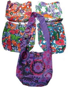 Bolsa de algodão feminina, bolsa padrão de flor fácil de transportar para mulheres