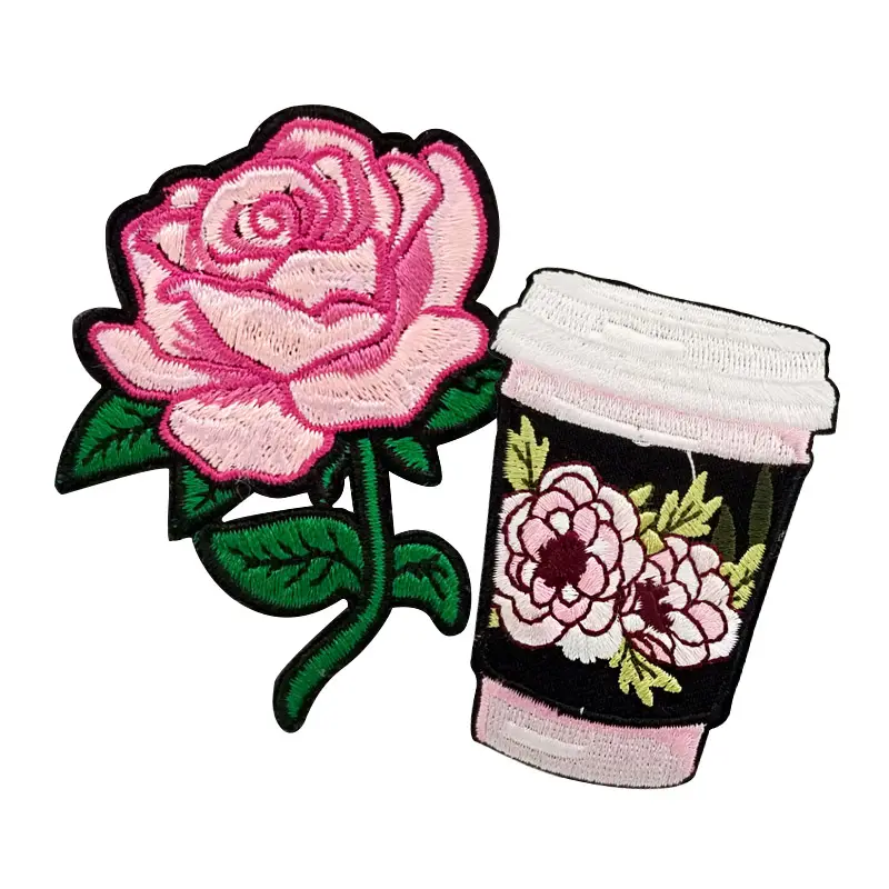 Fashion embroidered patch wholesale custom design rose motorcycle
