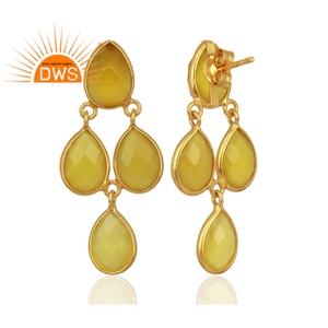 Jaune Calcédoine Pierres Précieuses Boucles D'oreilles Or 18K Plaqué 925 Boucles d'oreilles en Argent Sterling Fabricant De Bijoux - Product Image 3