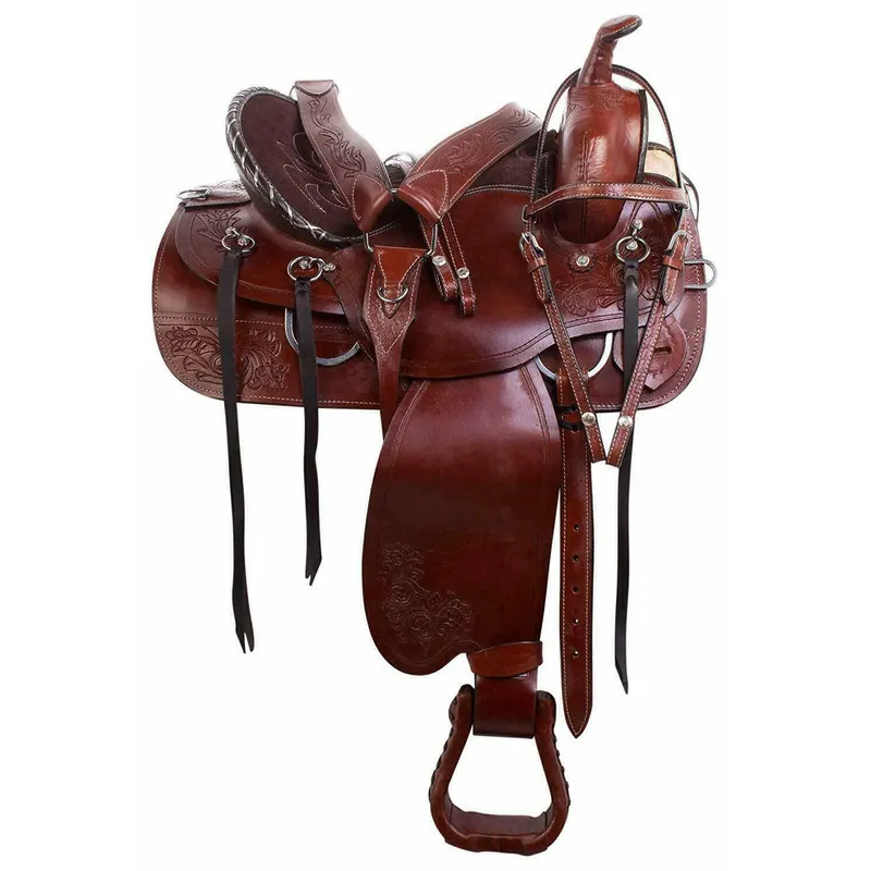 Premium Leather Western Saddle Tack mit Matching Leather Headstall, Breast Collar, Reins D20(Size 14 "-18")