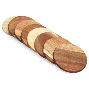Acacia Wood Cup <b>Placemat</b> Solid <b>Wooden</b> Saucers Coasters Set of 4-6 Small Round coaster <b>Placemats</b> - Product Image 3
