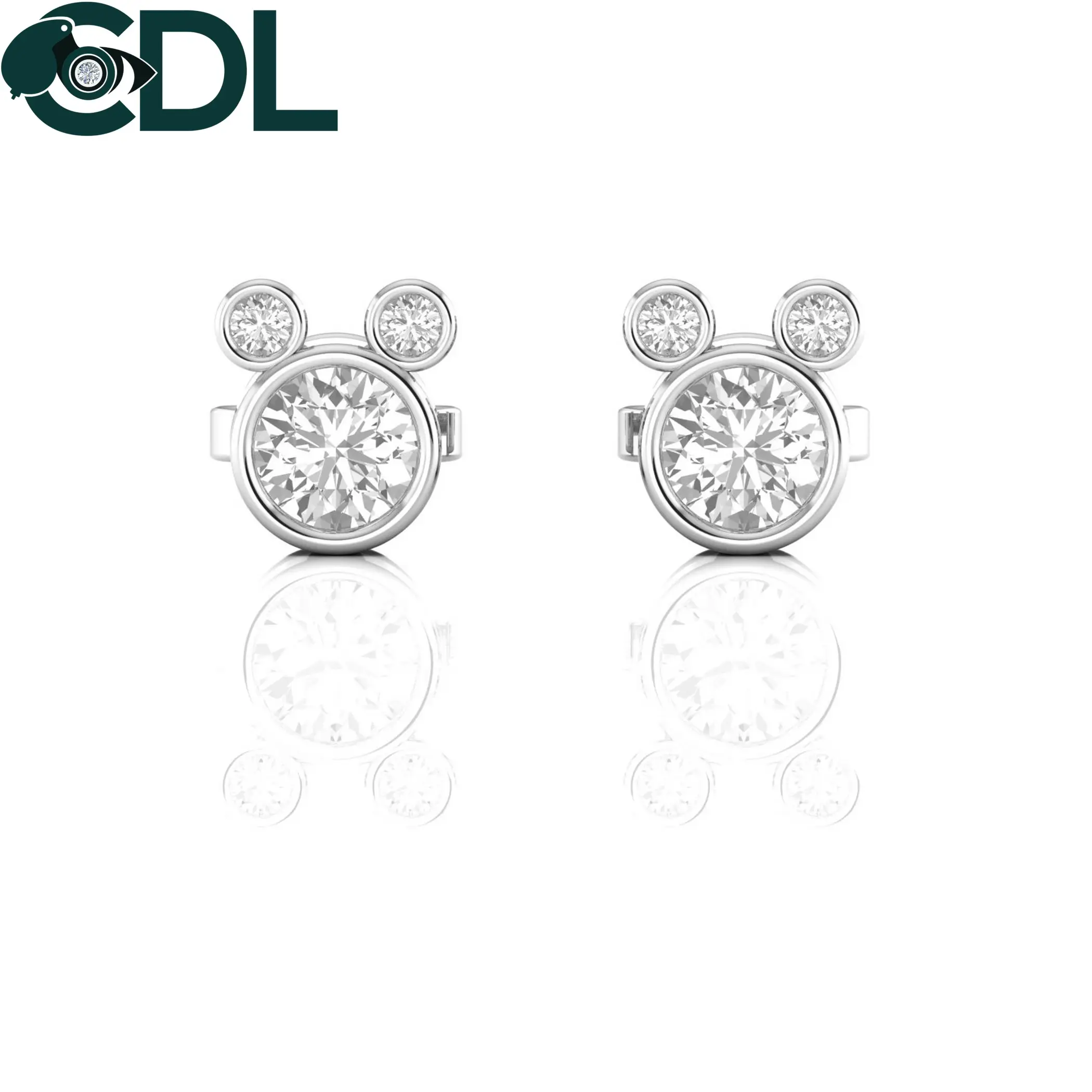 Bezel Set Diamond 0.50CT Micky Shape Minimalist Stud Earrings For Women in Solid 14KT Gold Fine Jewelry