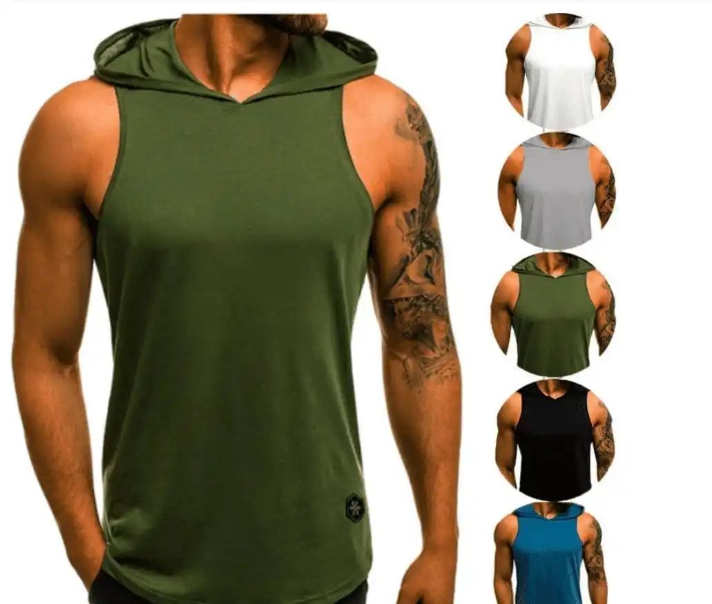 Respirável Tank Top Homens Moda Algodão Hip Hop Hooded Vest Sem Mangas Tops Hoodie Casual Workout Men