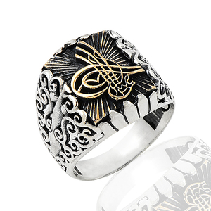 Anillo de Hombre con Hacha Turca Tugra de Plata de Ley 925, Diseño Antiguo Original, Color Plateado, Joyería Vintage - Product Image 3