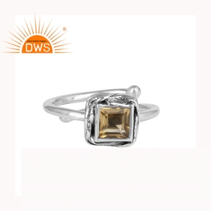 แข็ง925เงินสเตอร์ลิงแหวนซ้อนกันผู้ค้าส่งสแควร์ตัดซิทรินพลอยผู้หญิงแหวนผู้ผลิต - Product Image 1