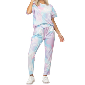 ชุดกีฬา2ชิ้นไซส์ใหญ่พิเศษสำหรับผู้หญิงชุดวิ่งโพลีเอสเตอร์น้ำหนักเบาพิมพ์ลายมัดย้อม - Product Image 1