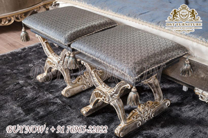 Conjunto de muebles de dormitorio tallados, Set de cama y dormitorio con acabado clásico de madera y plata, Ultra lujoso, Moderno - Product Image 2