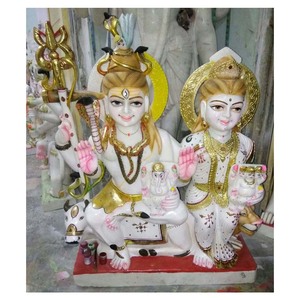 Religious White Marble Shiva Parivar Sitting Moorti - Product Image 1