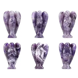 Artigianato di cristallo all'ingrosso pietra preziosa intaglio angelo di cristallo 4 In ametista viola grandi figurine di angeli di cristallo