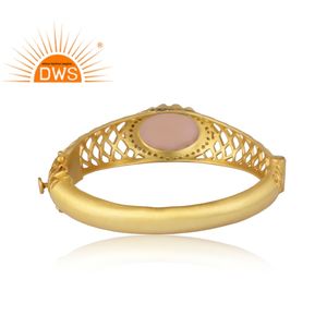 Wholesaler of CZ and Rose Chalcedony Set Filigree Brass Gold Openable Bangle Indian Jewellery Manufacturer - Product Image 3