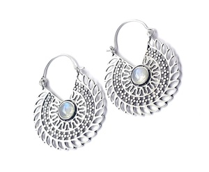 New Designer Latest Fashion Trending Silver Plated <b>Light</b> Weight Stone Moonstone Hoop Brass Earrings for Girls and Women - Product Image 3