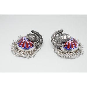 meenakari brass silver look alike <b>fashionable</b> jewellery trending pear shape stud jhumka <b>hoop</b> <b>earing</b> for girls and women - Product Image 3