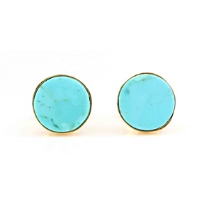 STUD004 9mm Natural Arizona turquesa 925 pendientes de plata esterlina chapado en oro estilo lindo para mujeres bisel ajuste boda fiesta - Product Image 4