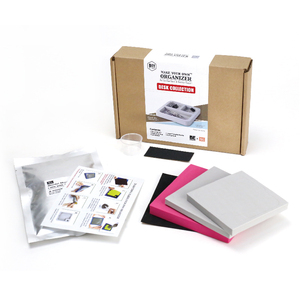 Organisateur de bureau gris avec trois compartiments pour pinces et fournitures de bureau - Product Image 3