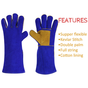 Guantes de soldadura de cuero dividido de vaca azul y amarillo con doble palma Guantes DE SEGURIDAD antideslizantes anticortes resistentes al calor al por mayor - Product Image 3